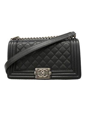 Chanel Shoulder Bag Boy Caviar Leather Black Silver